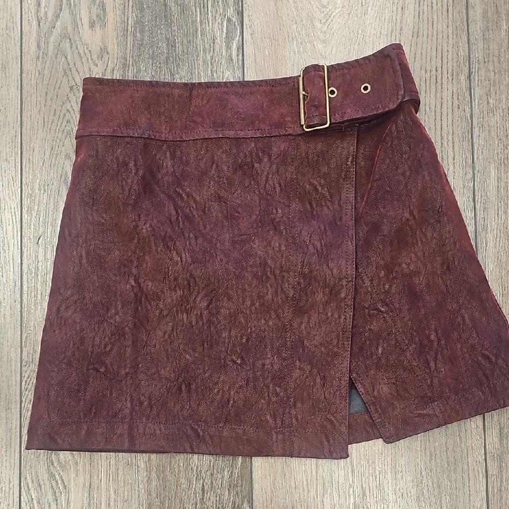 Burgundy, Suede, Mini, Skirt, Winter, Casual, Office, School, Preppy, Urban